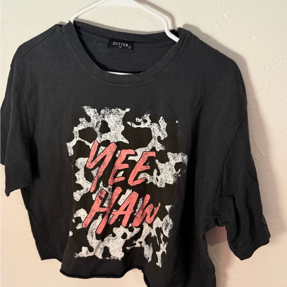 Zutter Black Crop Top with Yee Haw Print